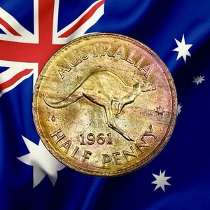 Medio centavo Australia 1961 - Isabel II - ¡Hermoso tono! - Barco combinado - Imagen 1 de 2