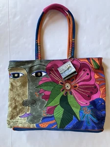 Laurel Burch Fleur Del Sol Large Shoulder Tote Bag Fantasticats Colorful EUC - Picture 1 of 13