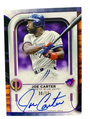 JOE CARTER 2022 TOPPS TRIBUTE PURPLE ON CARD AUTO 30/50 BLUE JAYS World Series - Image 1 of 3