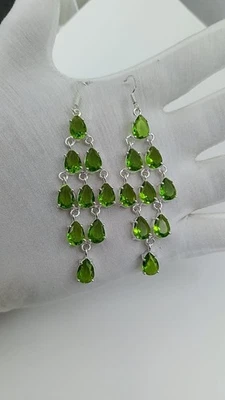 Handmade Peridot Hook Earrings – Silver Plated Green Jewelry Gift For Her - Image 1 of 4