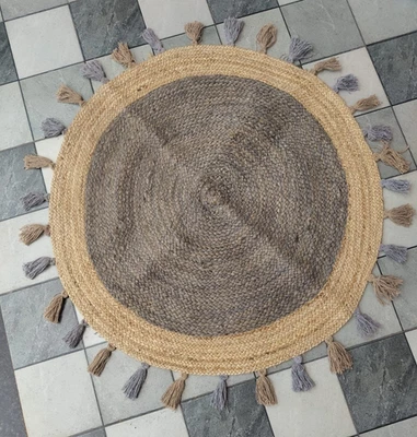 Rug Jute Round 100% Natural handmade Farmhouse modern rustic look outdoor rugs - Image 1 of 4