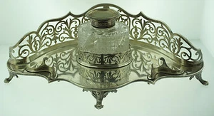 C.1900 ENGLISCHES STERLINGSILBER 423 G ECHTER TAUCHKRISTALL TINTENFASS TINTENTOPF UNIKAT - Bild 1 von 12