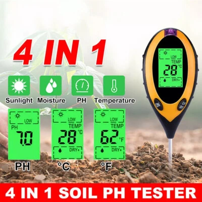 4-in-1 Digital PH Soil Tester LCD Moisture Plant Water Temperature Test Meter US - Image 1 of 4
