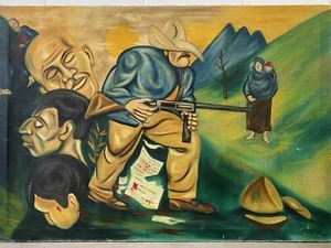 🔥 Vintage MEXICAN Modern Mural WPA Revolution Soldier Painting, RIVERA - 1960s - Picture 1 of 24