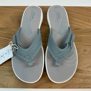 New Womens Clarks Breeze Sea Blue Comfort Thong Flip Flops Sandals Size 11 M - Picture 1 of 8