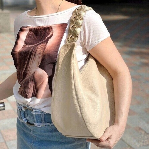 COACH Borsa a mano donna ciottoli VERA pelle beige avorio borsa a tracolla borsa hobo shopper tote