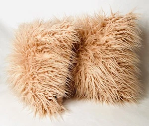 Phantoscope Set Of 2 Faux Fur Throw Pillows Pink Luxury Series Goose Down 18” - Picture 1 of 8