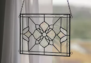 Tiffany Style Stained Glass Window Panel RV Clear LUCKY FLOWER - 12 by 9 inches - Picture 1 of 8