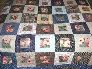 Handmade Quilt NEW 79x85 'Singing The Blues' Hand Quilted Blue Tones Cotton Batt - Picture 1 of 7
