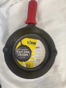Lodge Cast Iron Skillet with Red Mini Silicone Hot Handle 8 Inch, Black  - Picture 1 of 5