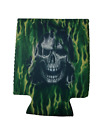 beer cozy green flames with skull