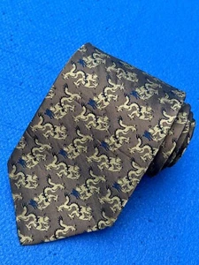 Authentic BURBERRY Burberrys Dragon Knight Design On Gold 100% Silk Necktie Tie - Picture 1 of 12