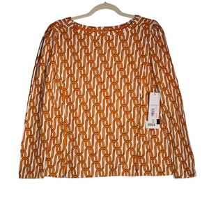 New Liz Claiborne Womens Tunic Sweatshirt Size S Orange Chain Puff Shoulder - Picture 1 of 9