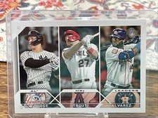 2023 Topps Series 1 #246 Aaron Judge Mike Trout Yordan Alvarez AL HR Leaders