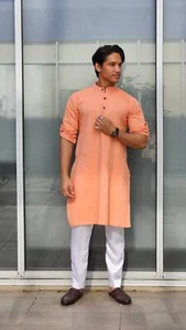 Cotton Mens Kurta Orange - Picture 1 of 5