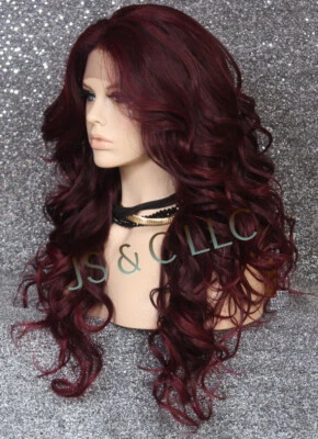 Peluca frontal de encaje completa mezcla rubia rizada mezcla RSA 1B/Borgoña Foto 1 de 4