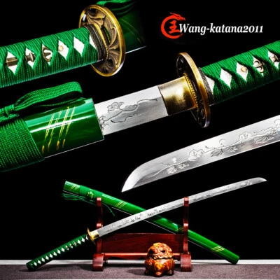 Espada Katana verde afilada hecha a mano lista para la batalla 1095 acero samurai japonés Foto 1 de 4