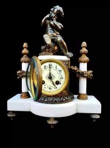 Antique Clock Marble Bronze Signed Japy Freres Heavy Striking Mantel Clock - Foto 1 di 15