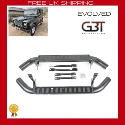 FOR LAND ROVER DEFENDER 90 ALL BLACK SIDE STEPS RUNNING BOARDS 1989-03 UK STOCK - Image 1 of 4