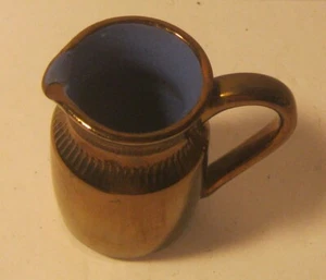 Antique Copper Lustre CREIGIAU WARE Welsh Copper Lustre CREAMER w Blue Enamel - Picture 1 of 7