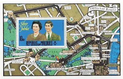 Hoja de recuerdo Maldivas 668 Reina Isabel II MNH Foto 1 de 2