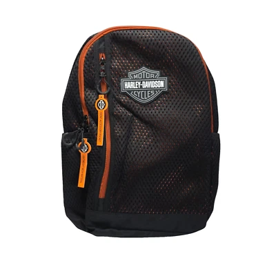 Nueva Mochila Harley-Davidson Rumble Negra Barra Escudo Logo Malla Borde Naranja Nueva con Etiquetas Foto 1 de 4