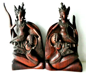 Balinese Tribal Style Hand Carved Wooden Bookends of Goddess of the Moon Ratih w - Picture 1 of 12