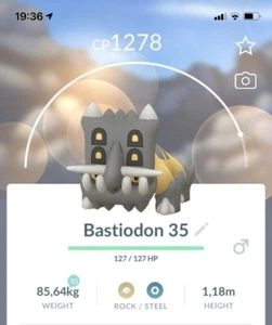 Bastiodon Pokemon Trade Go Level 35 Pokémon am selben Tag Great League PVP Shieldon - Bild 1 von 1