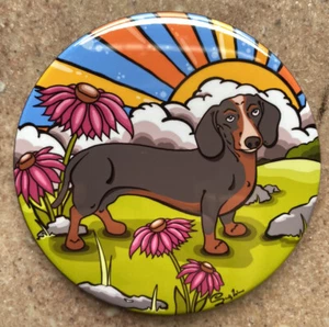 Black & Tan Dachshund Psychedelic Magnet Retro Wiener Dog Gift and Kitchen Decor - Picture 1 of 3