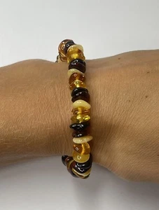 GENUINE BALTIC AMBER Stone Beaded Bracelet.Multicolor Amber Stone Bracelet. - Picture 1 of 5
