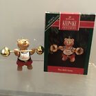 HALLMARK BEAR BELL CHAMP Weight Lifting 1992 CHRISTMAS ORNAMENT barbell