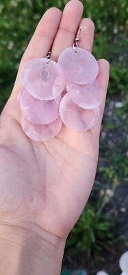 Mop Mother of Pearl Shell Dyed Pink Disc Coin Dangle Chandelier Earrings Pierced - Image 1 of 4