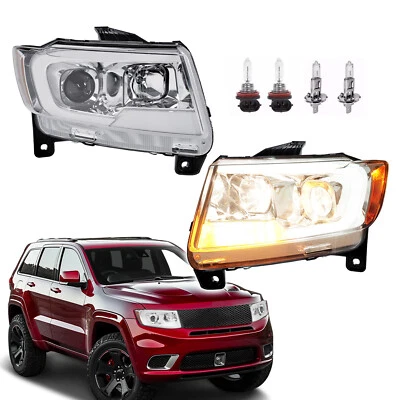 Left&Right For Jeep Grand Cherokee 2011-2013 LED DRL Projector Headlights Chrome Foto 1 de 4