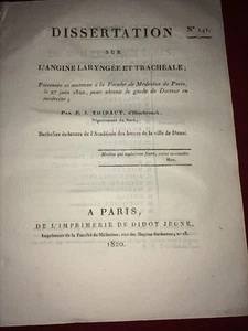 DISSERTATION SUR L'ANGINE LARYNGÉE ET TRACHÉALE, 1820. - Imagen 1 de 1