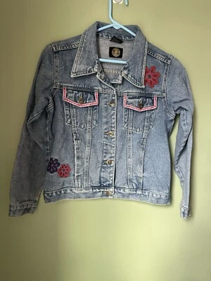 De Colección Y2K Rue 21 R21 Niñas Grande Denim Jean Chaqueta Flores Bordado Hippie Cadera Foto 1 de 4