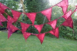 maroon Handmade Indian wedding Silk Sari Bunting Flags Garden 3 metres SKU18510 - Picture 1 of 7