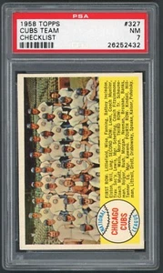 1958 Topps Chicago Cubs Team Card Checklist #327 PSA 7 NM - Picture 1 of 2