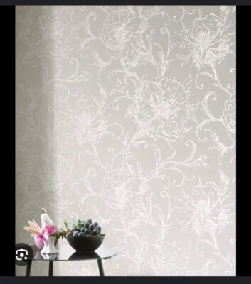 2 rollos de papel tapiz floral metálico plateado crema flor textil Rasch 296289 nuevo Foto 1 de 4