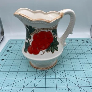 Vintage White Pitcher Ceramic Hand Painted Grape - Picture 1 of 9