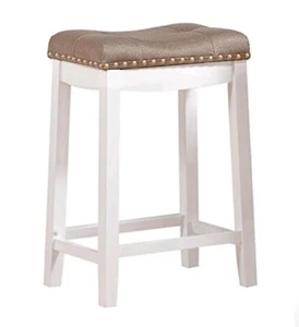 Angel Line Cambridge 24" padded saddle stool-white w/ tan cushion - Picture 1 of 1