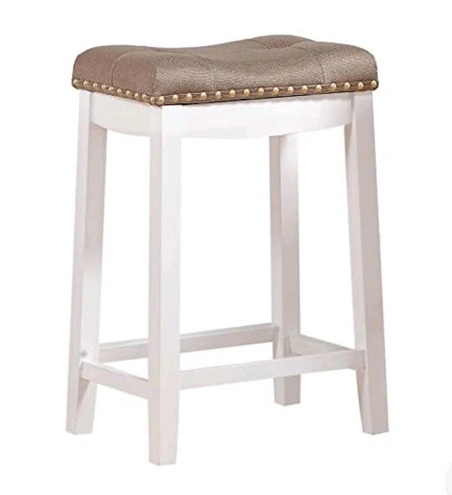 Angel Line Cambridge 24" padded saddle stool-white w/ tan cushion - Image 1 of 1