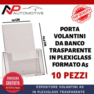 PORTA DEPLIANT DA BANCO 10 PEZZI A5 PLEXIGLASS TRASPARENTE ESPOSITORE VOLANTINI - Foto 1 di 1