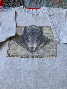 Vintage 90s Wolf TULTEX Realistic Graphic Naturecore Tee - Picture 1 of 8