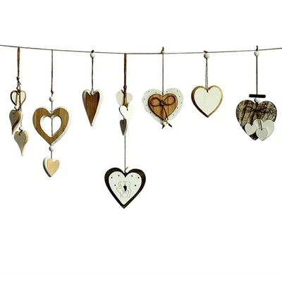  2 PCS Engagement Party Decoration Heart Shape Wood Crafts Pendants - Image 1 of 4