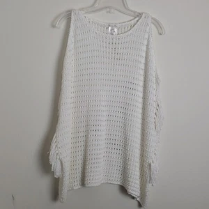 Minnie Rose White Crochet Fringe Top Sz XS/S Beachy Boho Breathable - Picture 1 of 6