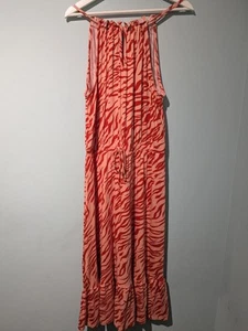 Lipsy Terracotta & Peachy Pink Zebra Halter Keyhole Jersey Midi Dress, Size 12 - Picture 1 of 9