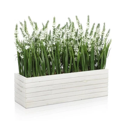 Arreglo de flores de lavanda artificial de 14 pulgadas en maceta de madera rústica falsa... Foto 1 de 4