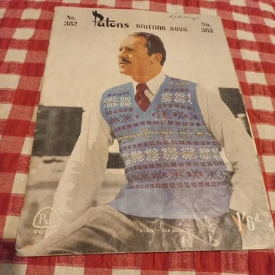 😇 Patons 382 Knitting Pattern Book Mens Vintage Jumpers Cardigans Vests 20p *rd - image 1 of 4