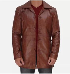 Abrigo de cuero premium 3/4 de longitud 100 % piel de cordero real chaqueta para hombre abrigo - Imagen 1 de 10