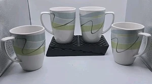 4 Corelle Coordinates Porcelain Coffee Mugs Harmony Blue Green on White Cups - Picture 1 of 8